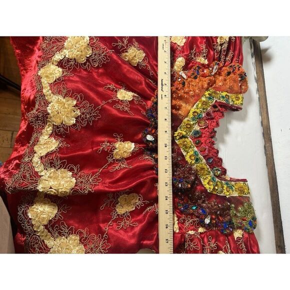 Boho Peasant Blouse Top Floral Retro Crystals Lace Sequins Sz Small Regency.   H - Picture 8 of 10